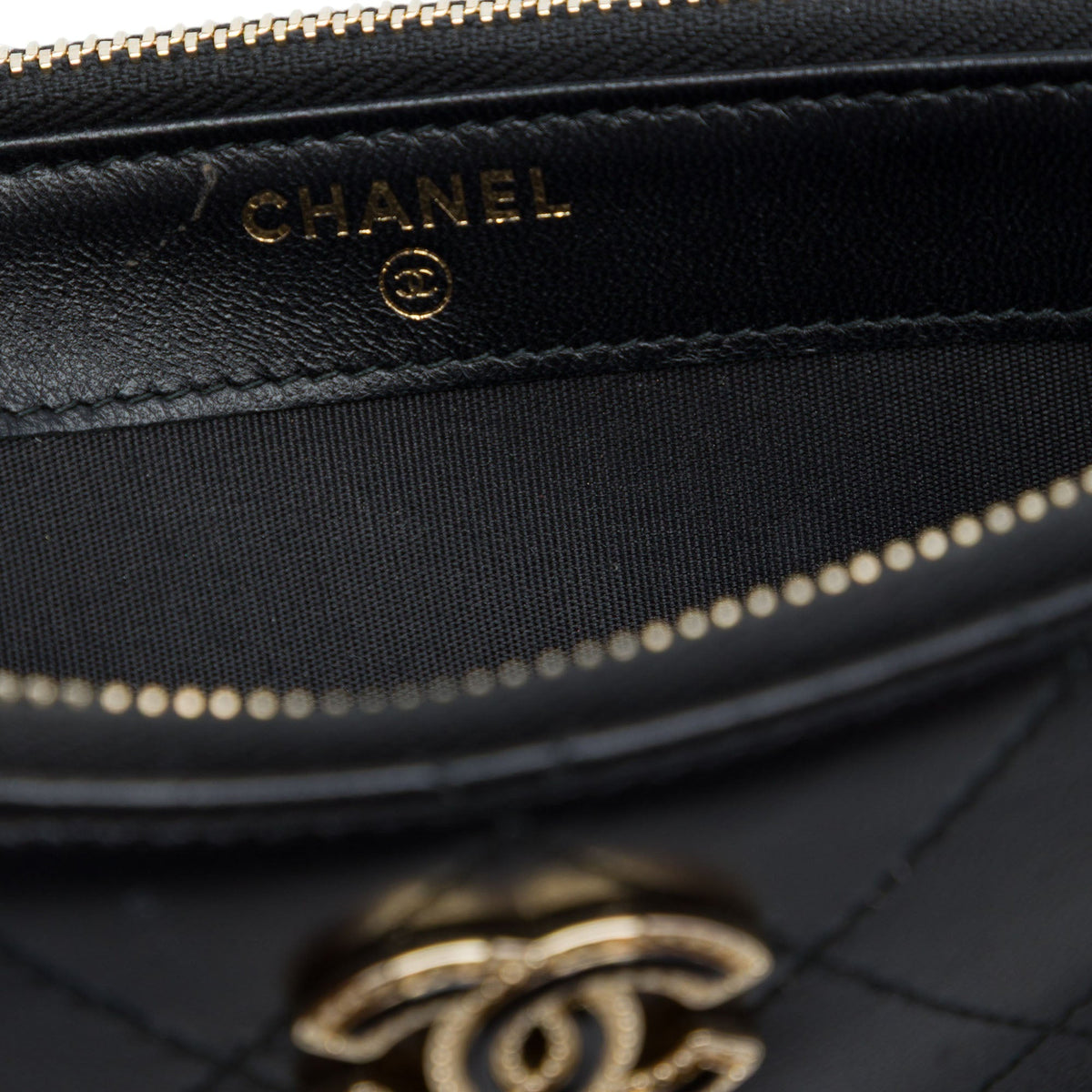 Chanel CC Quilted Calfskin Double Zip Clutch With Chain