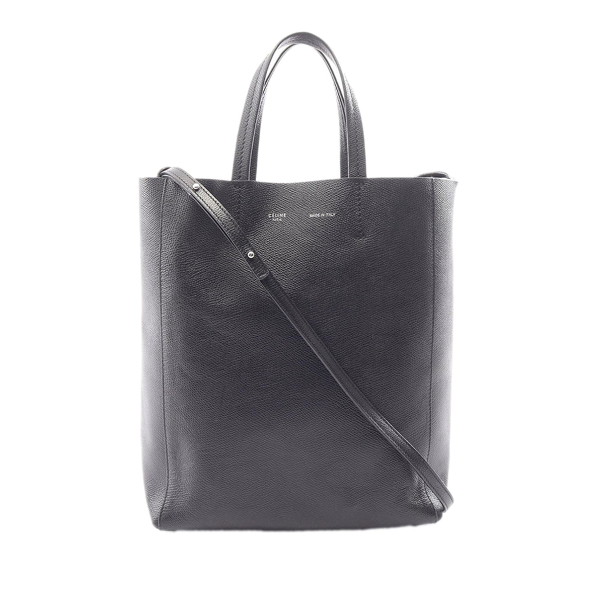 Celine Small Grained Calfskin Vertical Cabas Satchel — Black