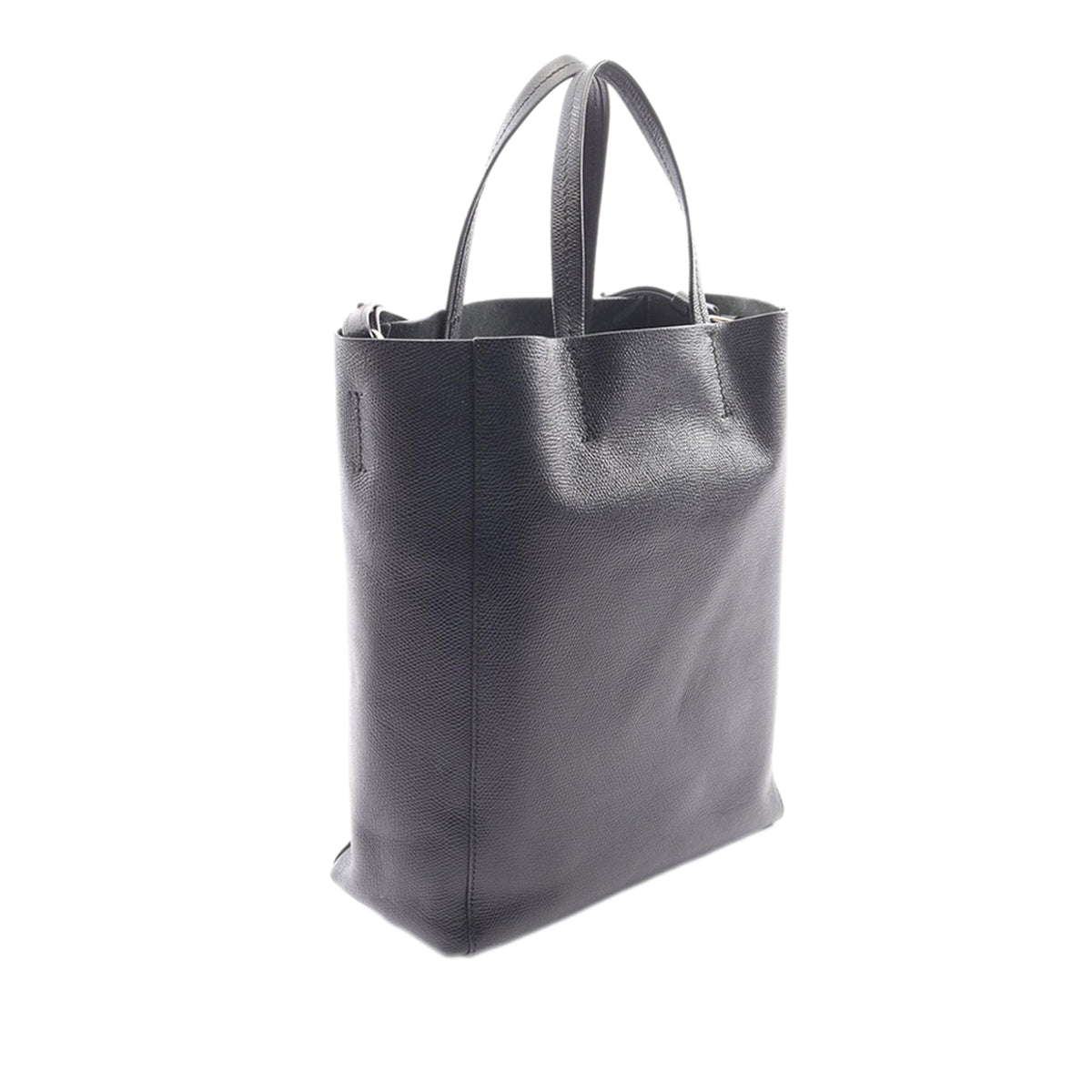 Celine Small Grained Calfskin Vertical Cabas Satchel — Black