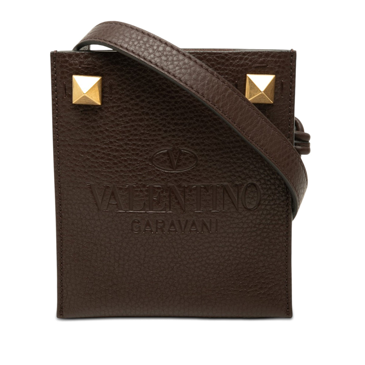 Valentino Mini Grained Calfskin Rockstud Identity Crossbody — Brown