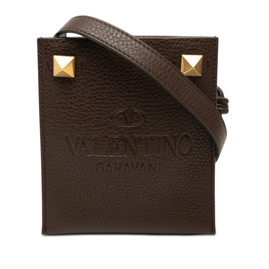 Valentino Mini Grained Calfskin Rockstud Identity Crossbody — Brown