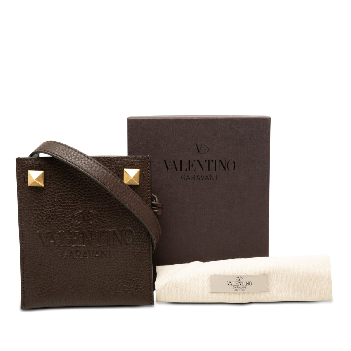 Valentino Mini Grained Calfskin Rockstud Identity Crossbody — Brown