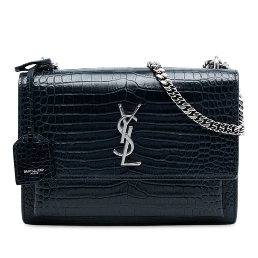 Saint Laurent Medium Croc Embossed Leather Monogram Sunset Crossbody