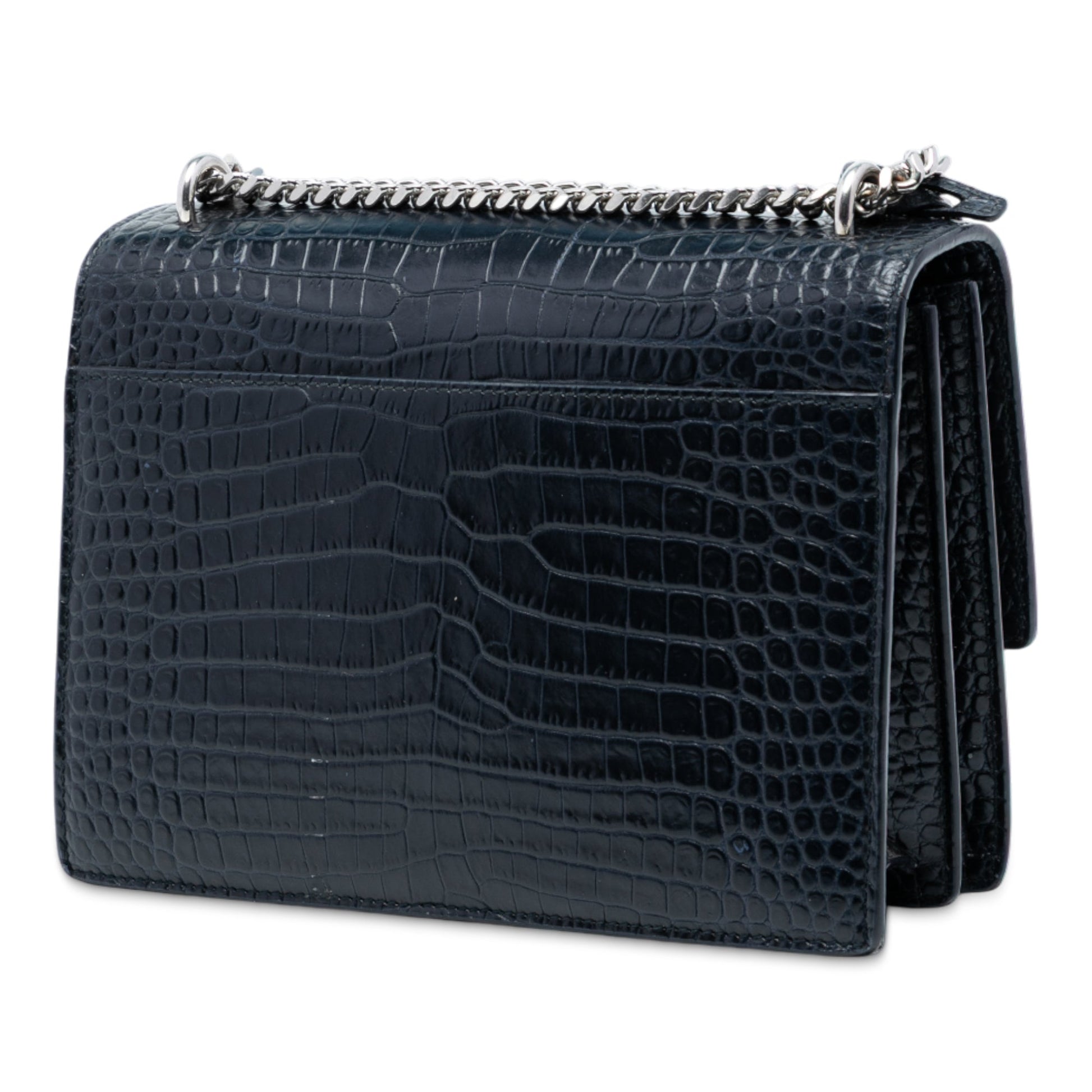 Saint Laurent Medium Croc Embossed Leather Monogram Sunset Crossbody