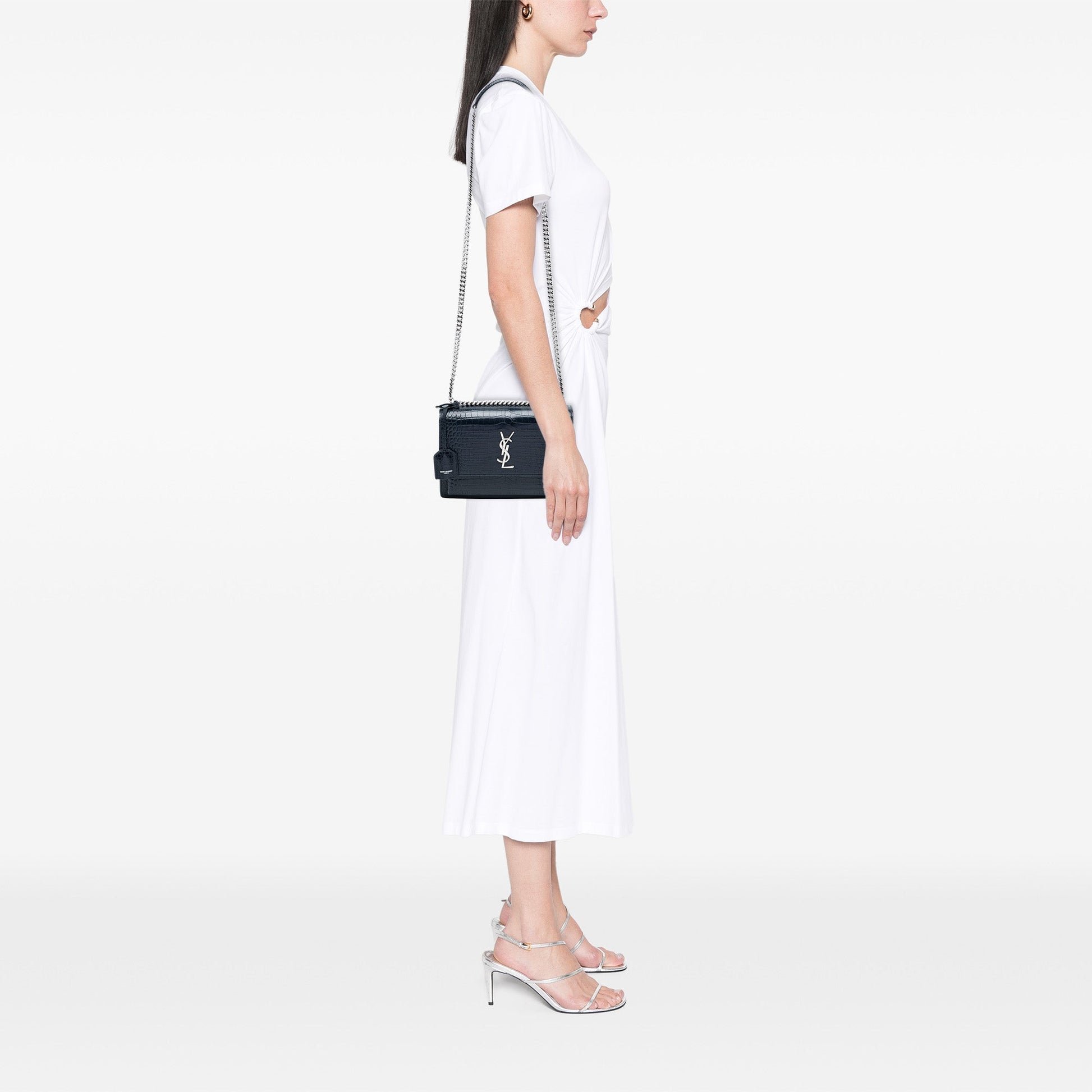 Saint Laurent Medium Croc Embossed Leather Monogram Sunset Crossbody