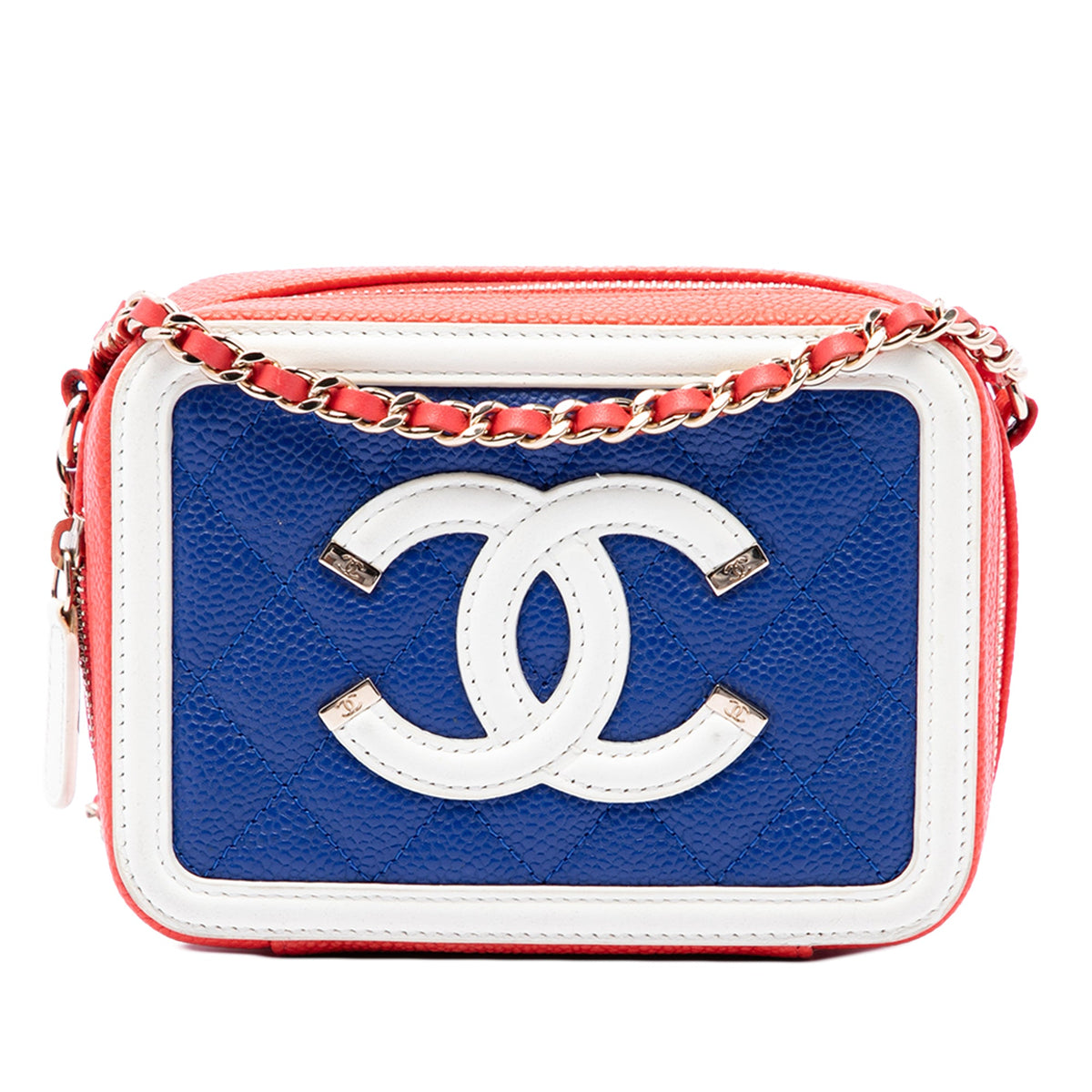 Chanel Mini Tricolor Caviar CC Filigree Vanity Case — Blue