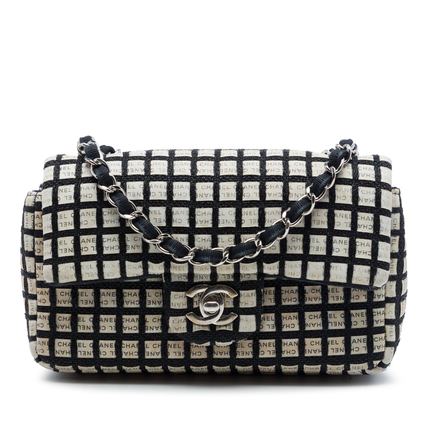 Chanel Mini Rectangular Tweed  and Ribbon Logo Single Flap