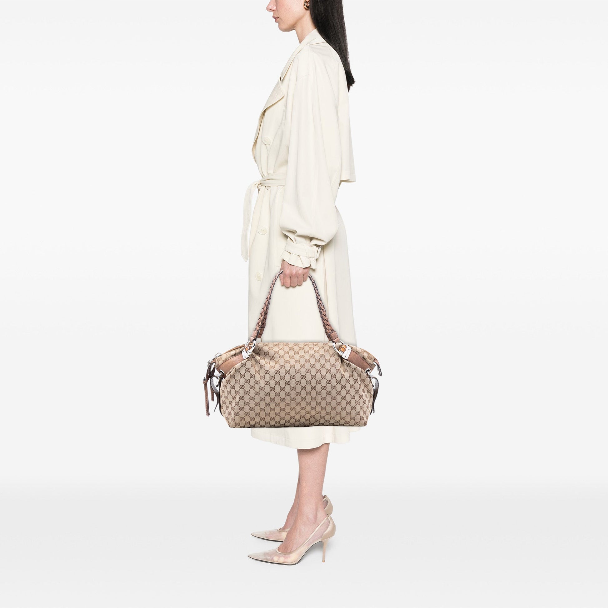 Gucci Medium GG Canvas Bamboo Bar Tote