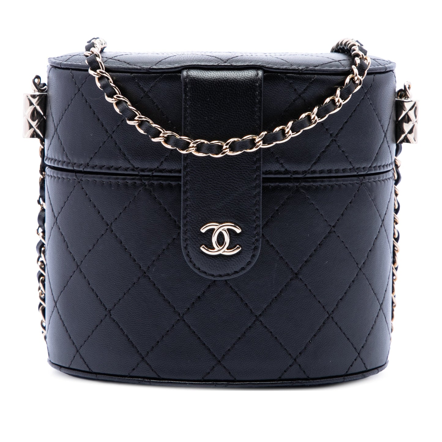 Chanel CC Quilted Lambskin Round Vanity Clutch With Chain