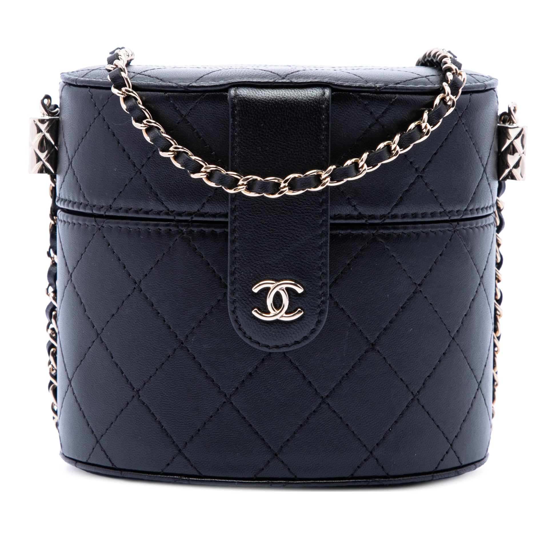 Chanel CC Quilted Lambskin Round Vanity Clutch With Chain