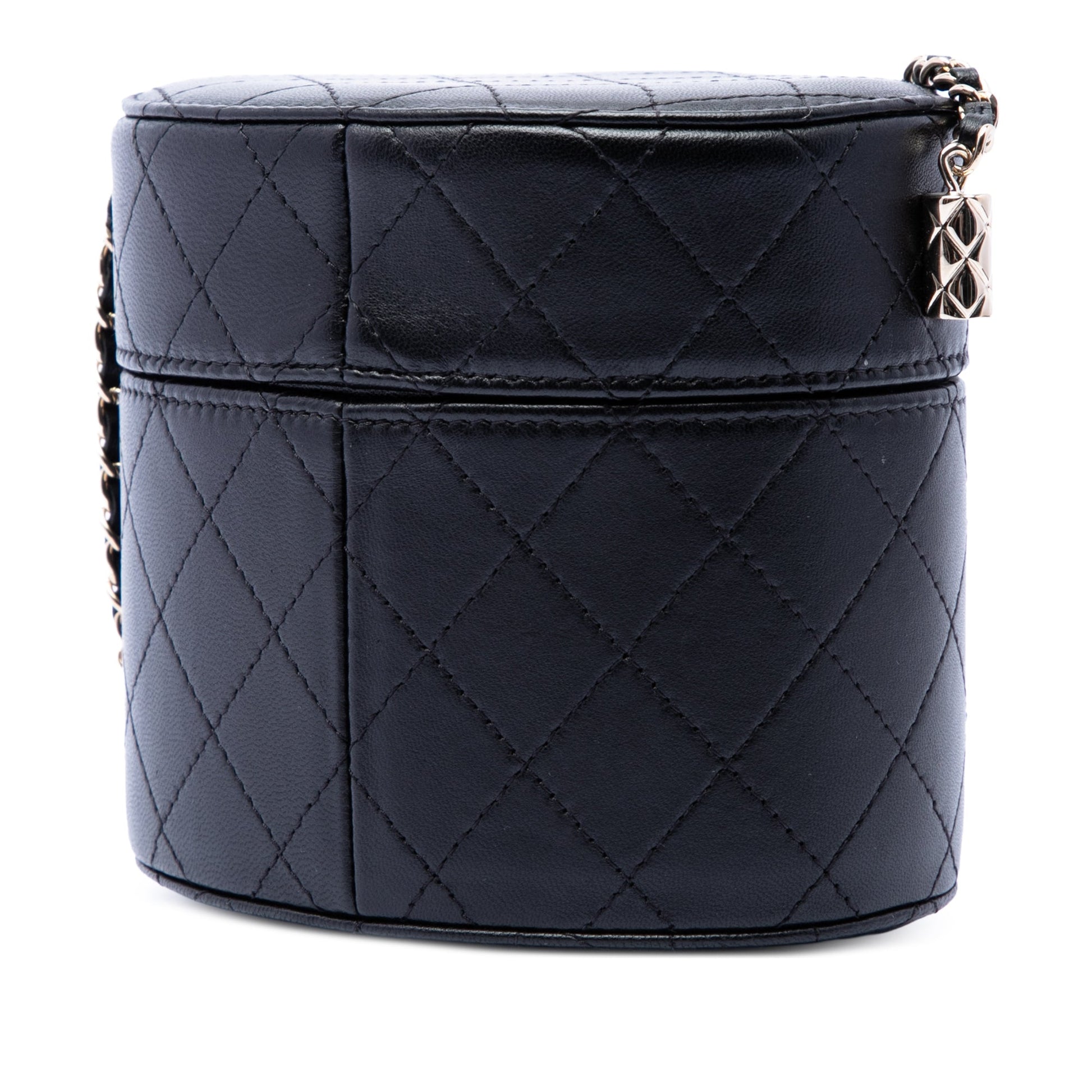 Chanel CC Quilted Lambskin Round Vanity Clutch With Chain