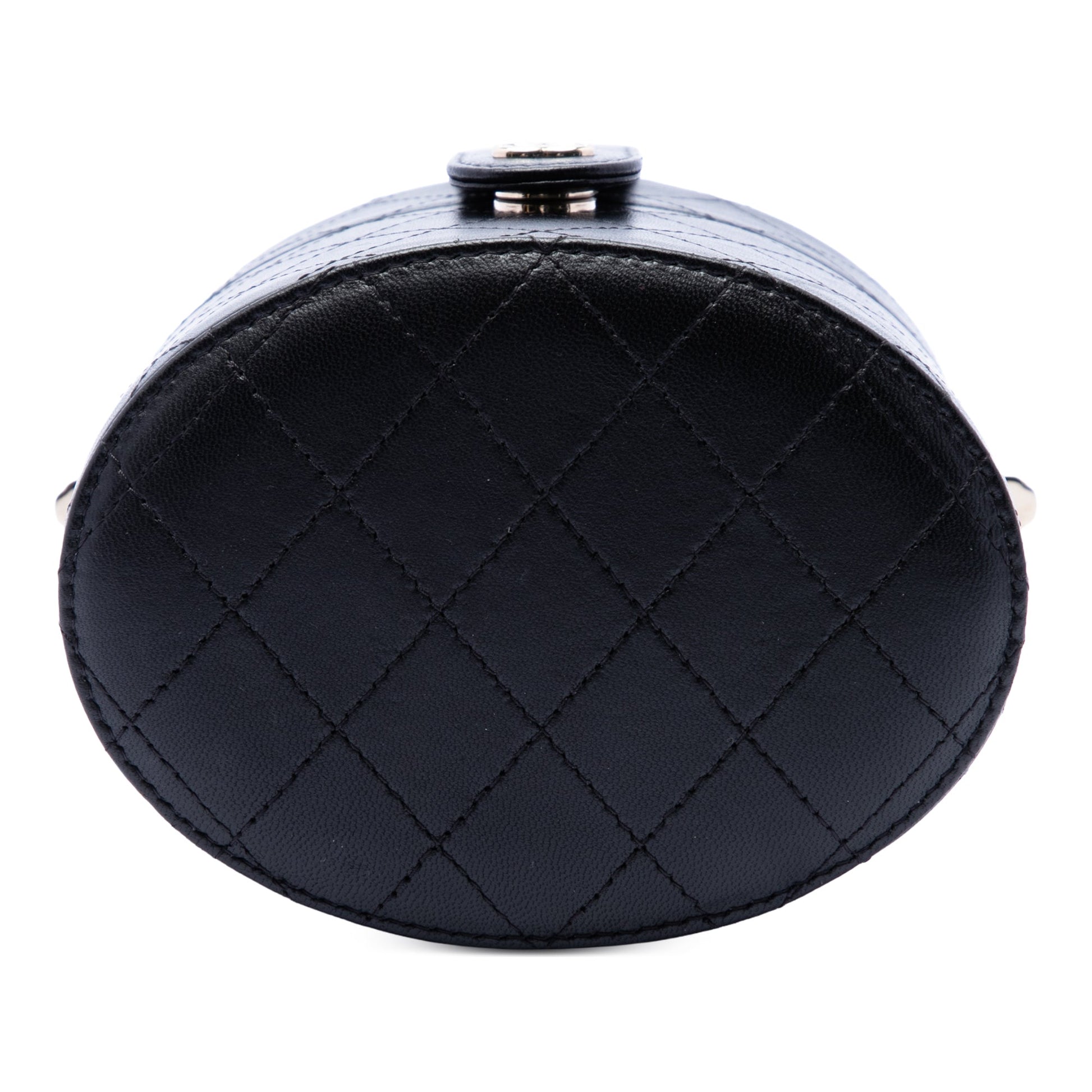 Chanel CC Quilted Lambskin Round Vanity Clutch With Chain