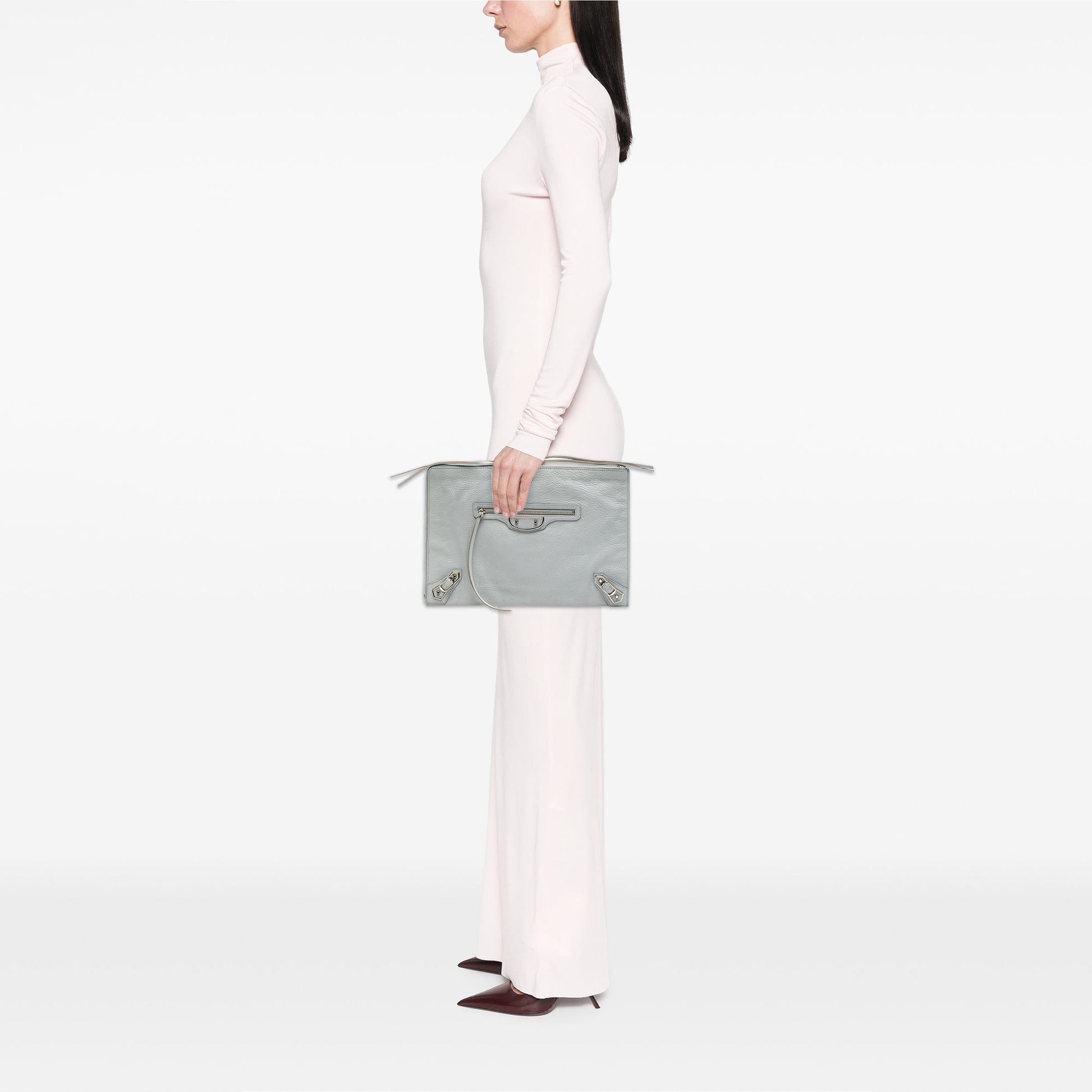 Balenciaga Calfskin Motocross Classic Zip Around Flat Clutch