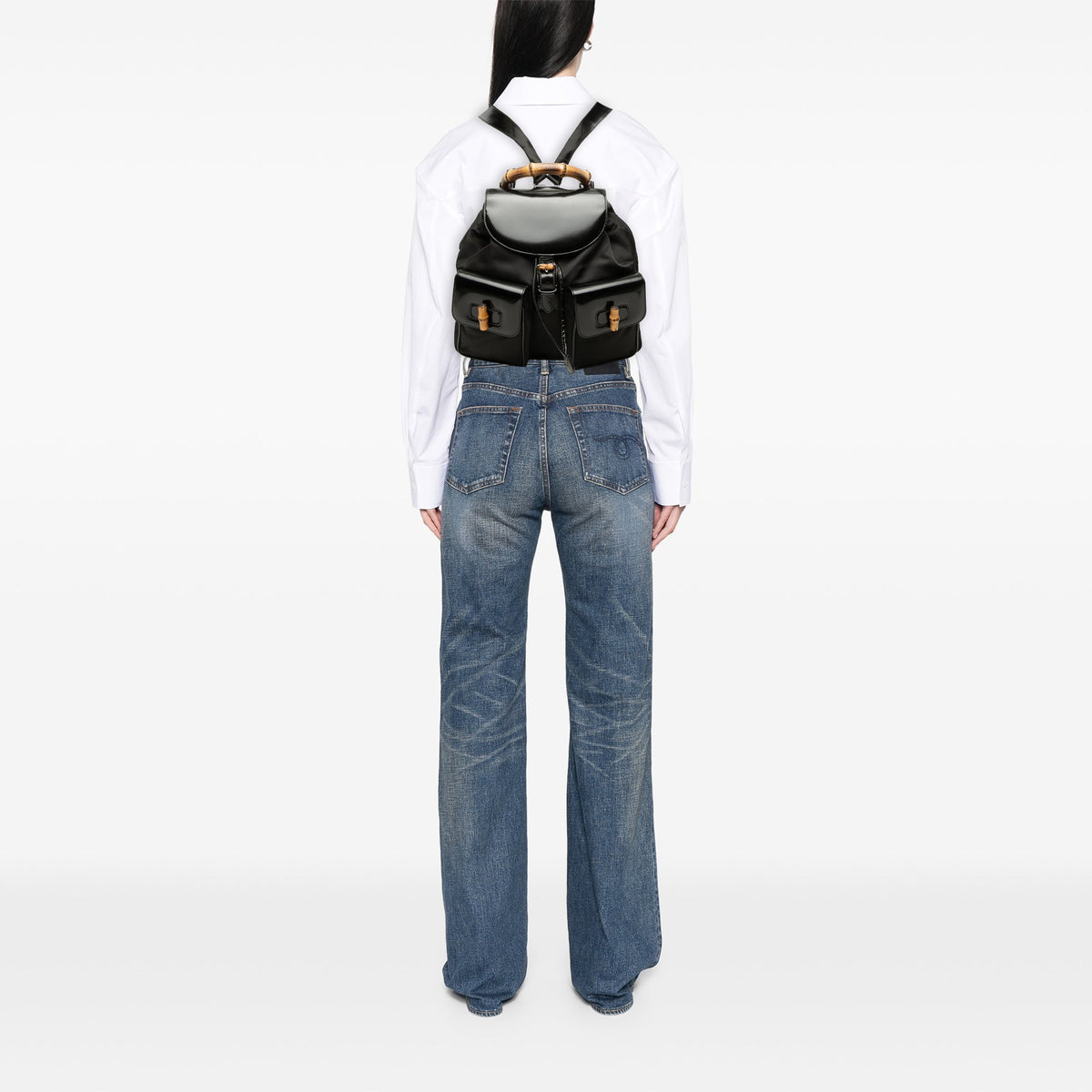 Gucci Large Nylon Bamboo Drawstring Backpack — Black