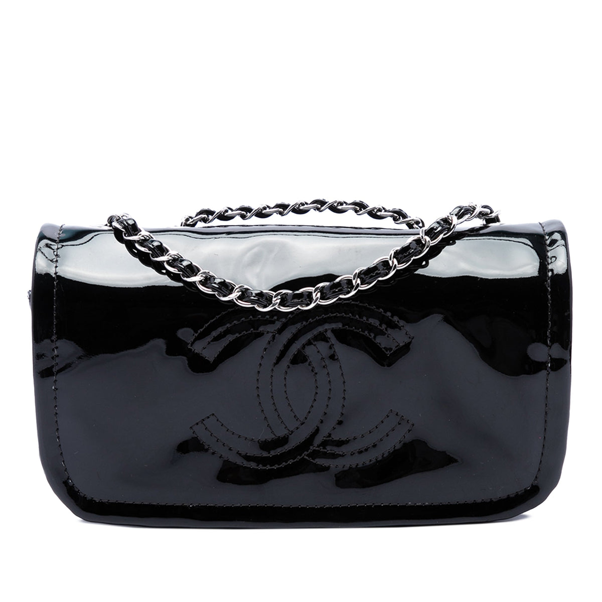 Chanel CC Patent Lipstick Ligne Flap — Black