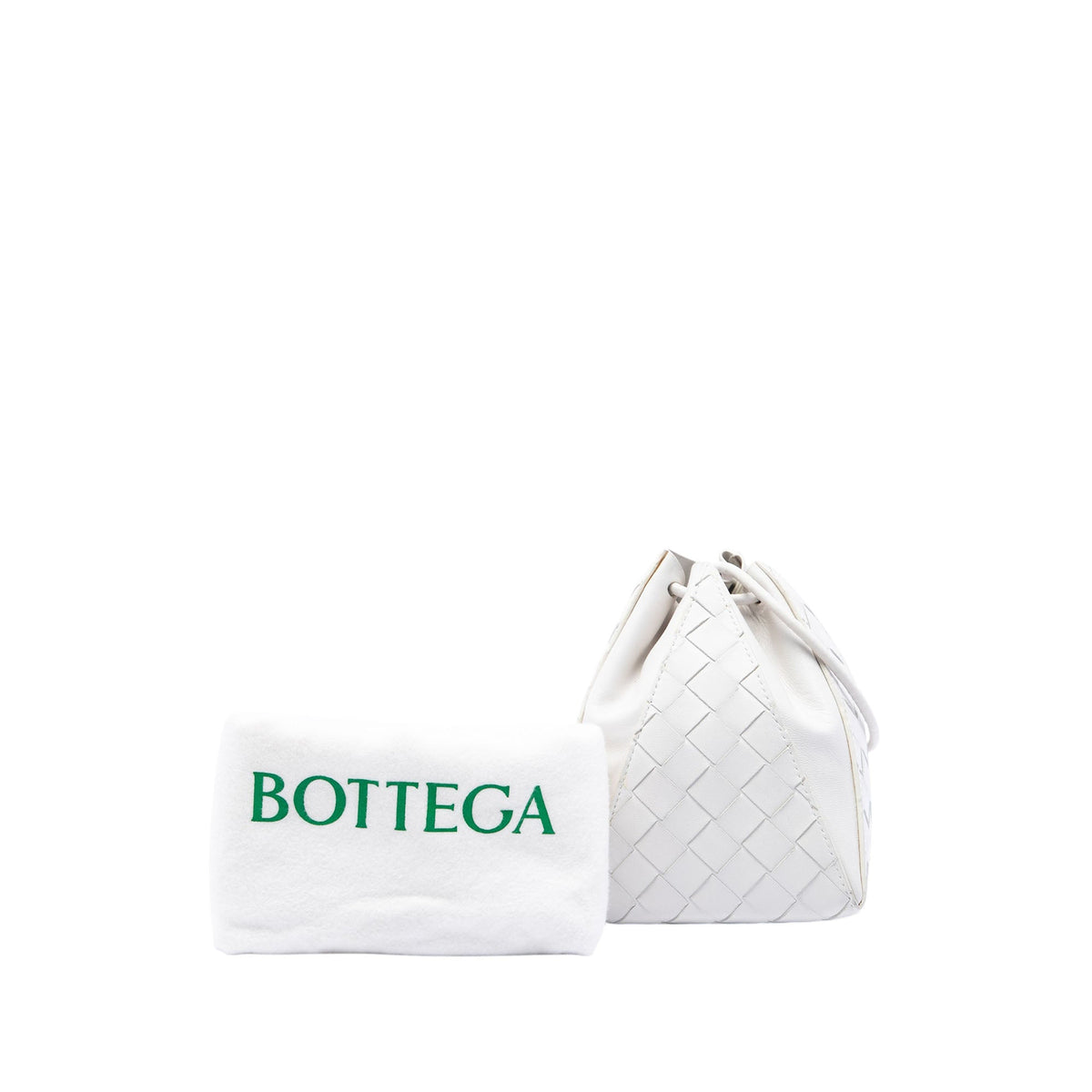 Bottega Veneta Nappa Intrecciato Mini Knot Bucket Bag — White