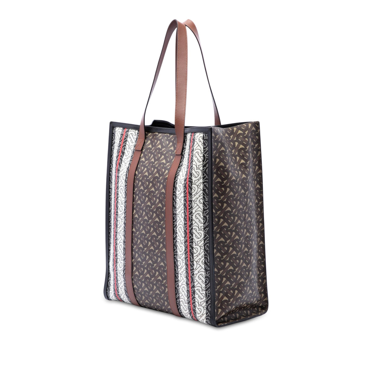 Burberry TB Monogram E-Canvas Stripe Vertical Tote — Brown