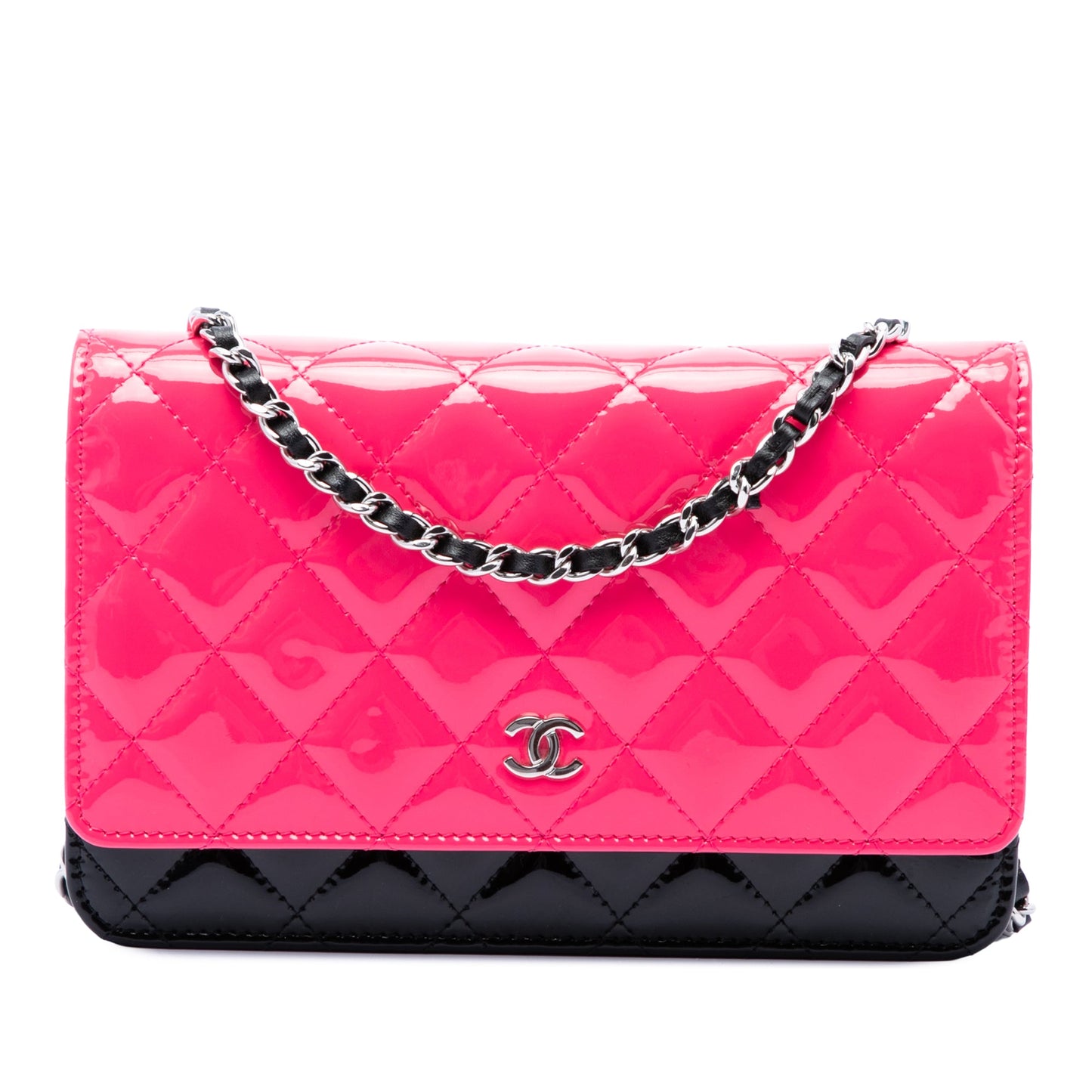 Chanel CC Bicolor Quilted Patent Wallet on Chain