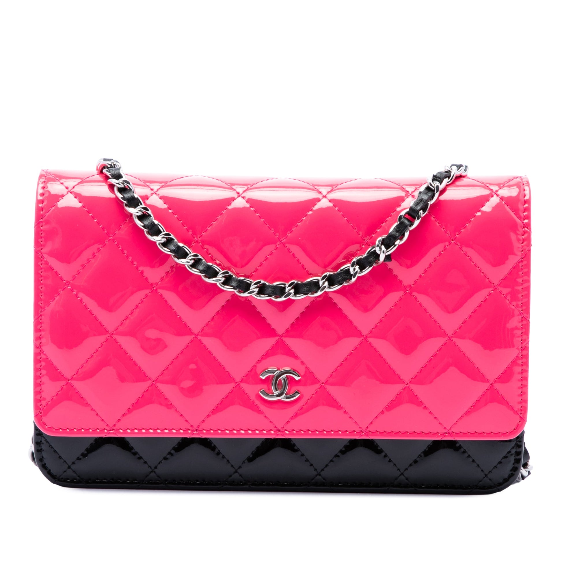 Chanel CC Bicolor Quilted Patent Wallet on Chain