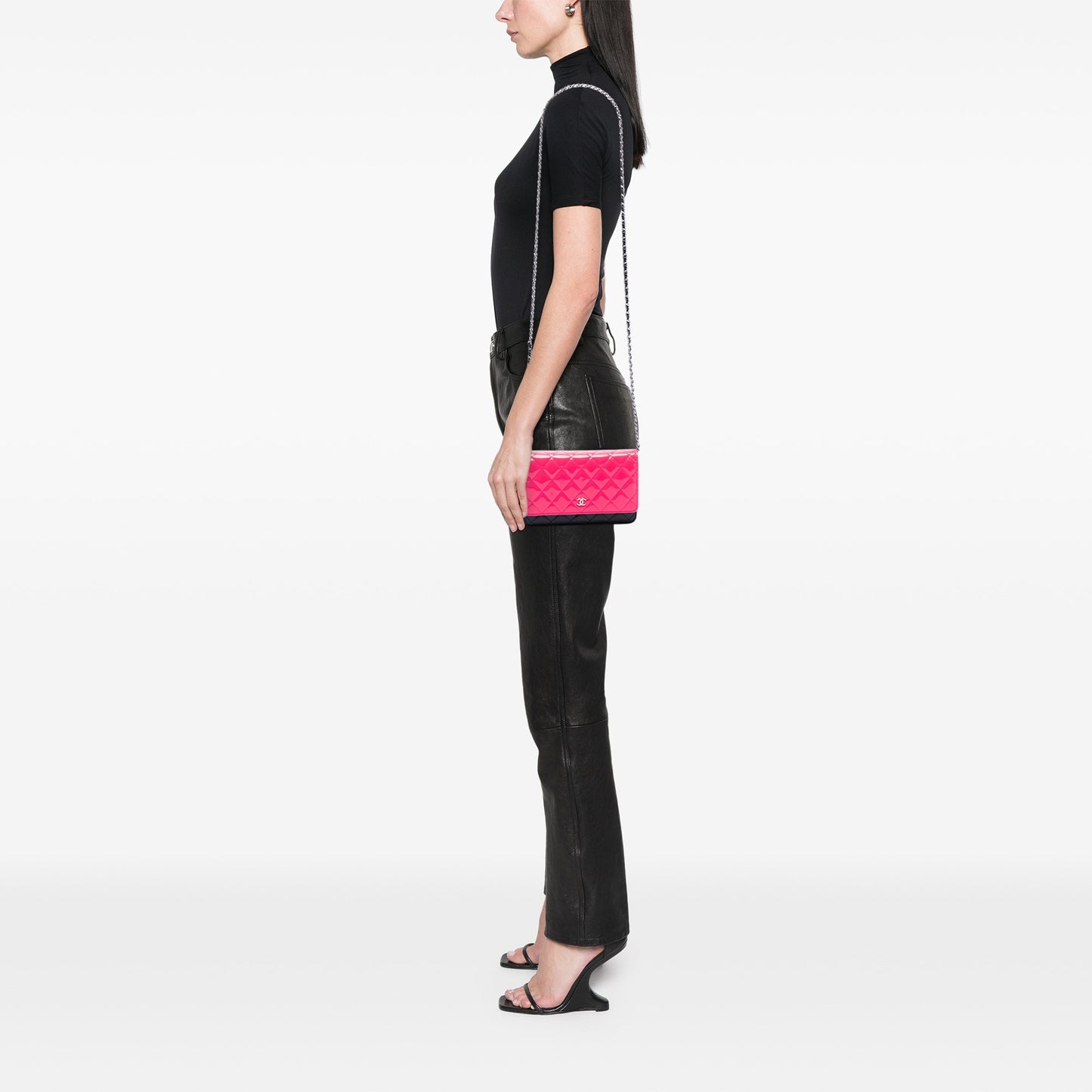 Chanel CC Bicolor Quilted Patent Wallet on Chain
