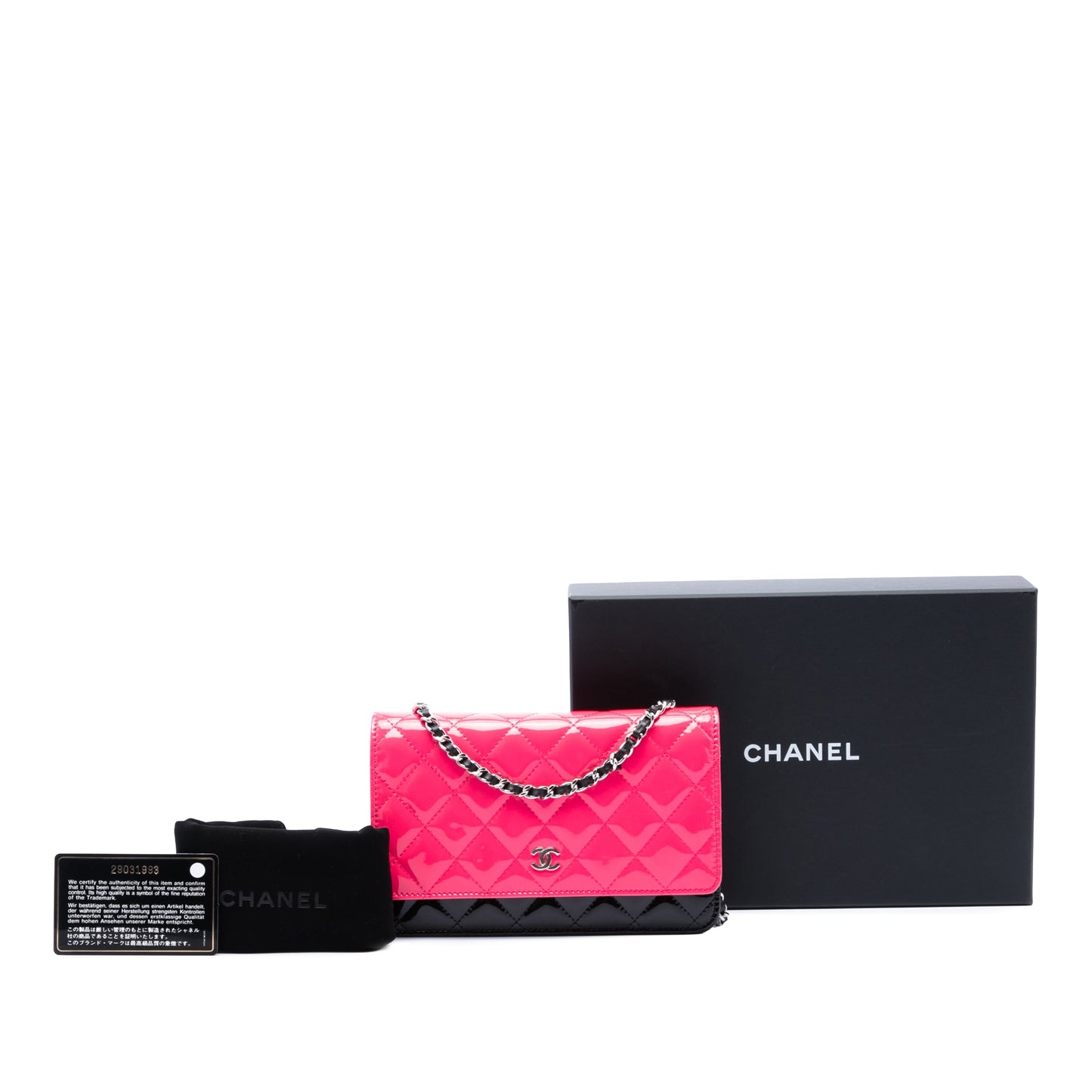 Chanel CC Bicolor Quilted Patent Wallet on Chain