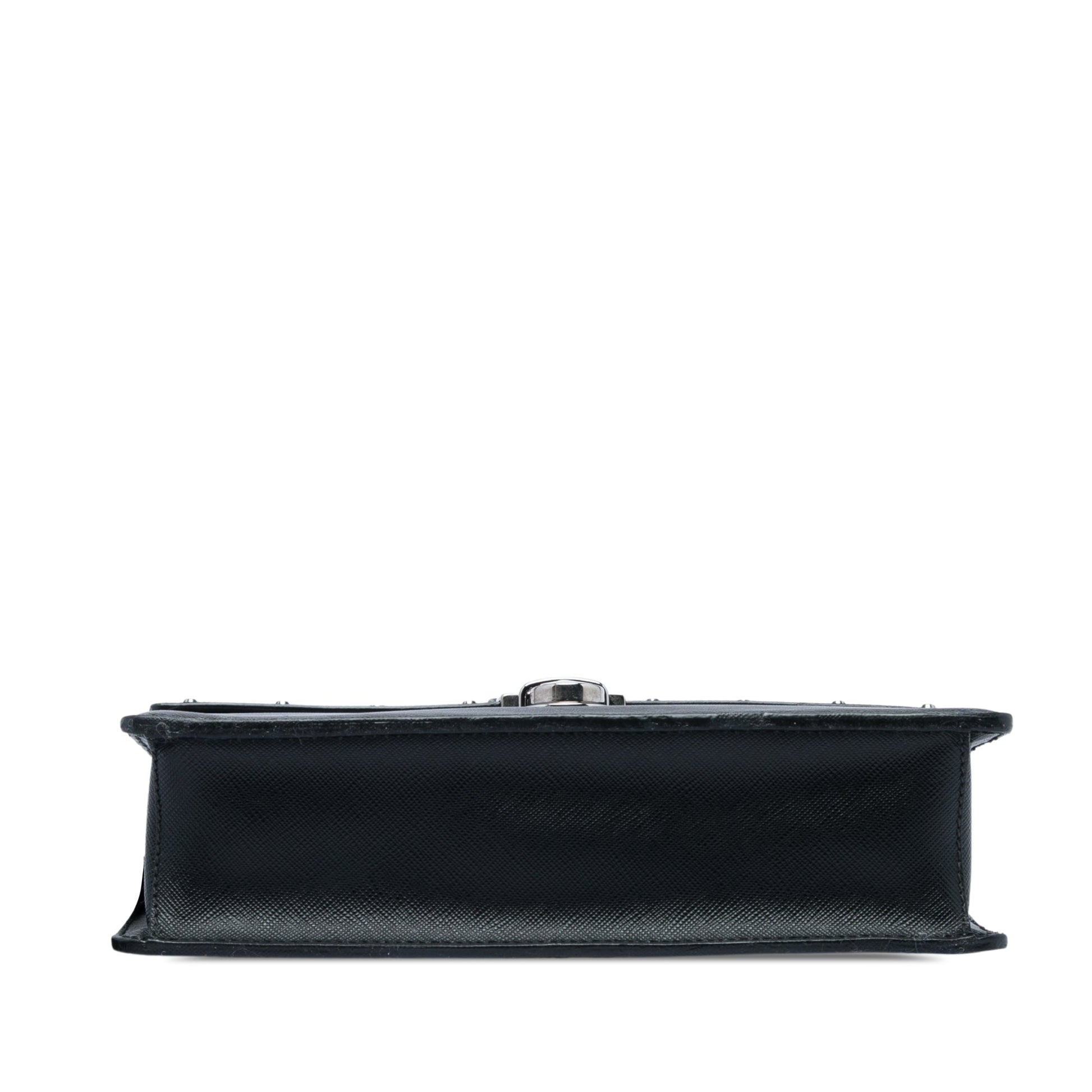 Prada Studded Saffiano Push Lock Wristlet Clutch