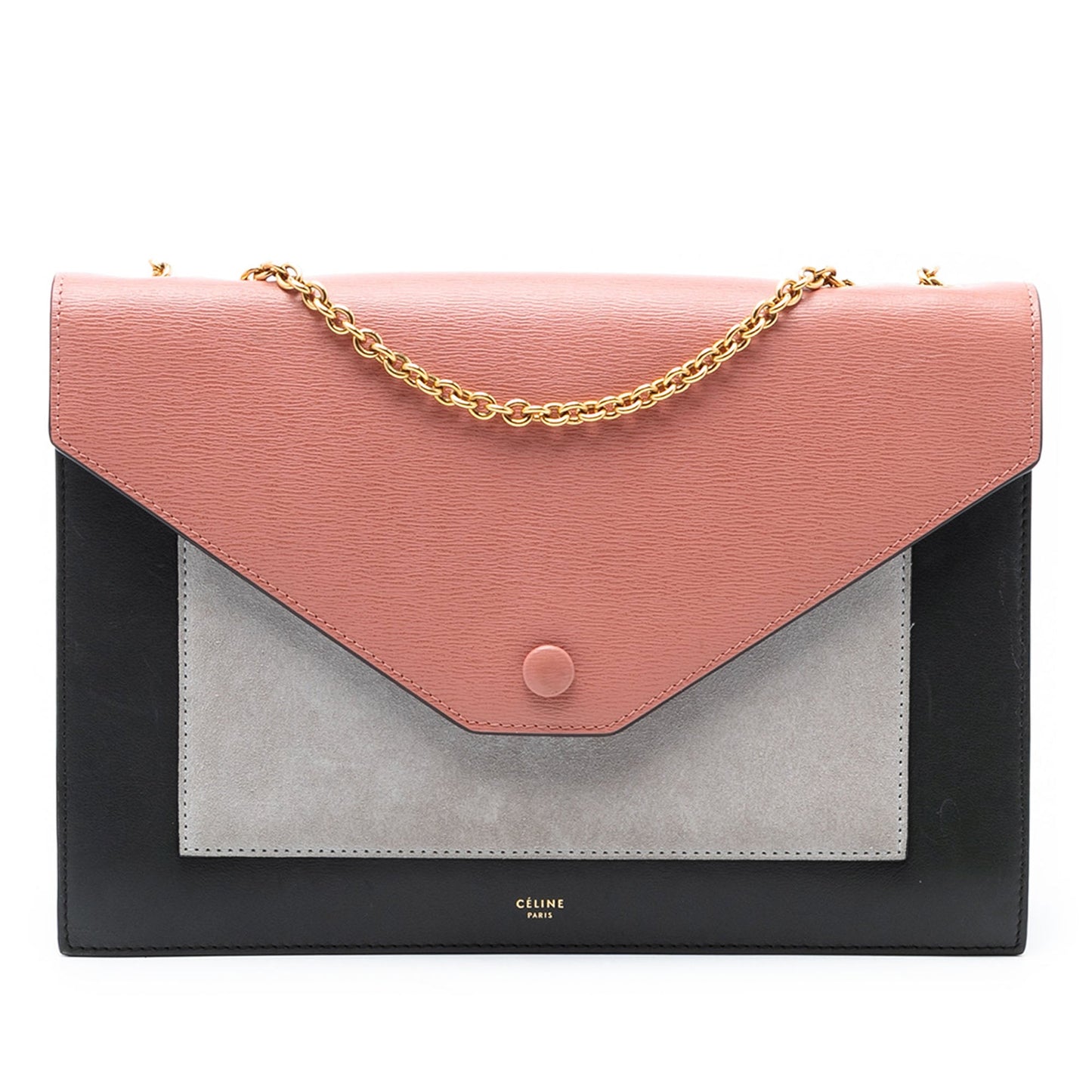 Celine Tricolor Leather and Suede Pocket Envelope Wallet on Chain