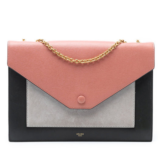 Celine Tricolor Leather and Suede Pocket Envelope Wallet on Chain