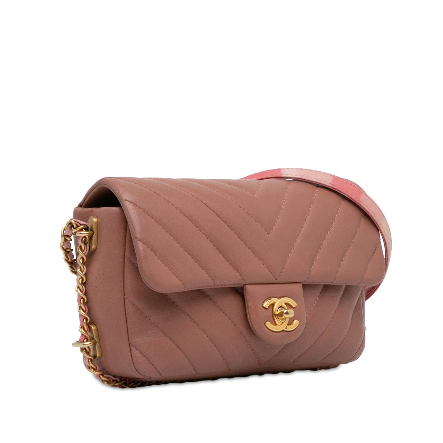 Chanel Mini Rectangular Chevron Lambskin Chain Around Flap