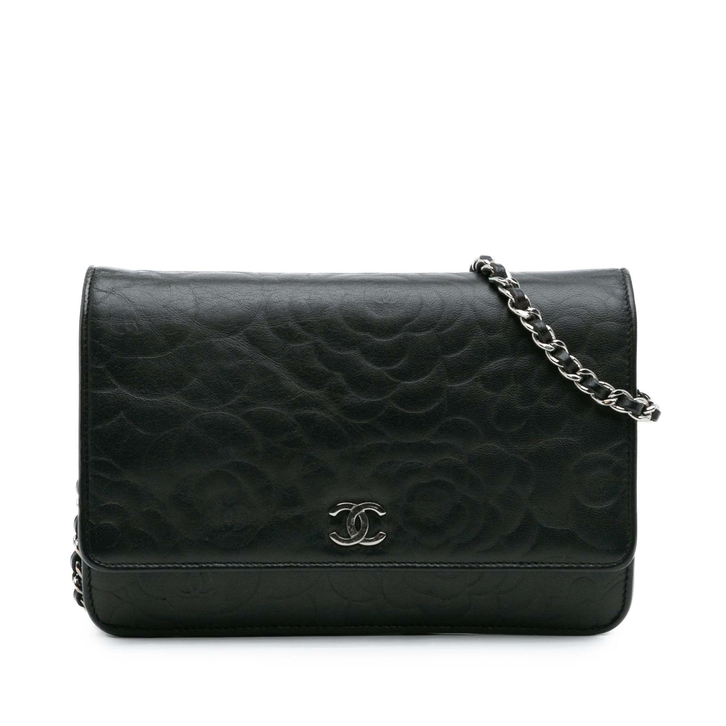 Chanel CC Embossed Lambskin Camellia Wallet On Chain