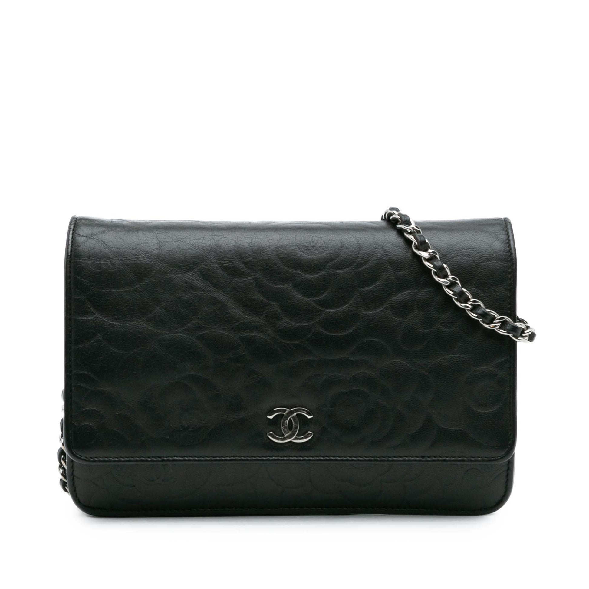 Chanel CC Embossed Lambskin Camellia Wallet On Chain