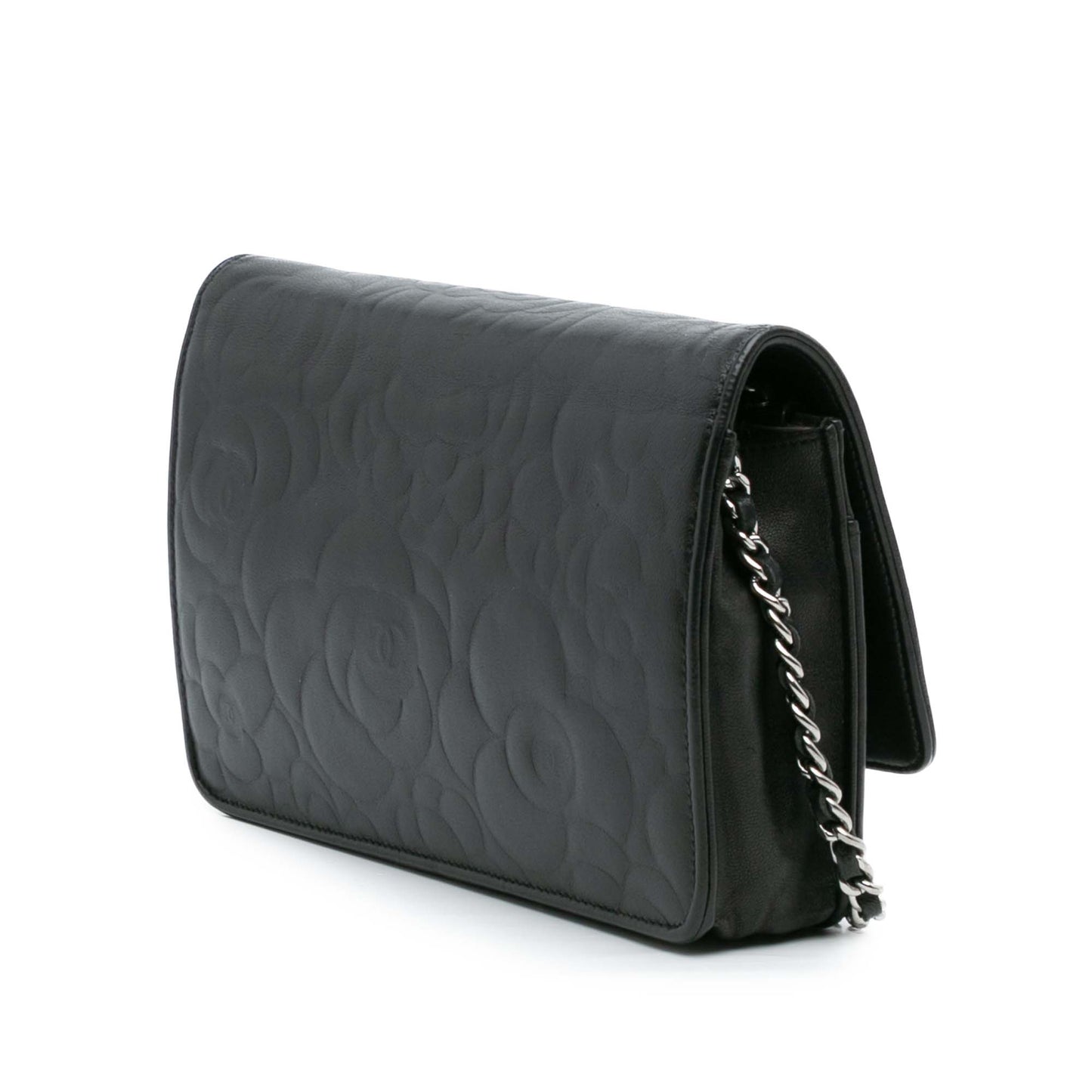 Chanel CC Embossed Lambskin Camellia Wallet On Chain