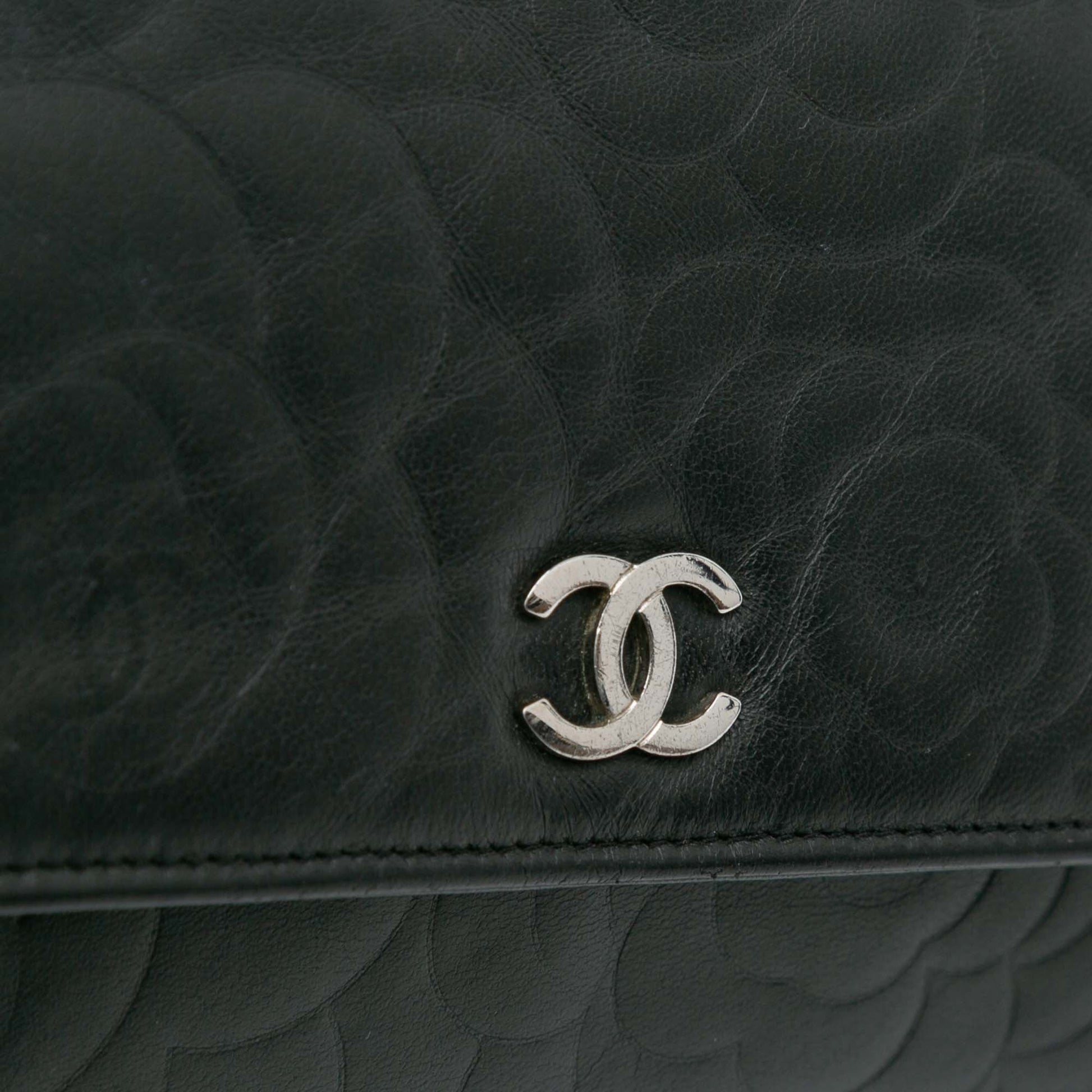 Chanel CC Embossed Lambskin Camellia Wallet On Chain
