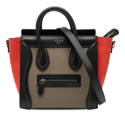 Celine Nano Tricolor Nubuck and Drummed Calfskin Luggage Tote