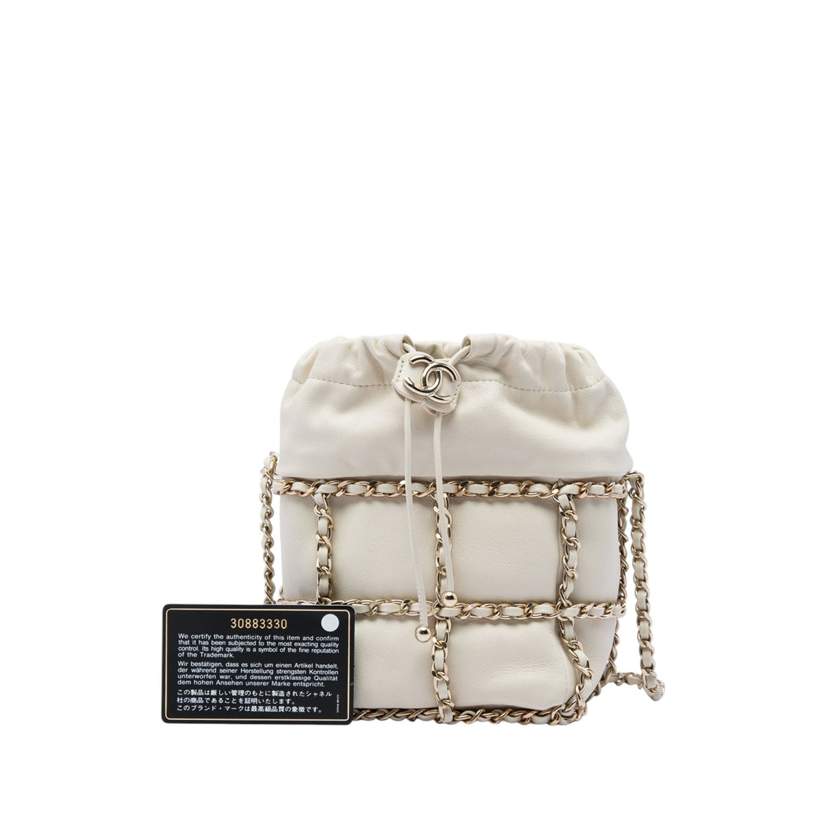 Chanel Mini Lambskin CC Chain Frame Drawstring Bucket Bag