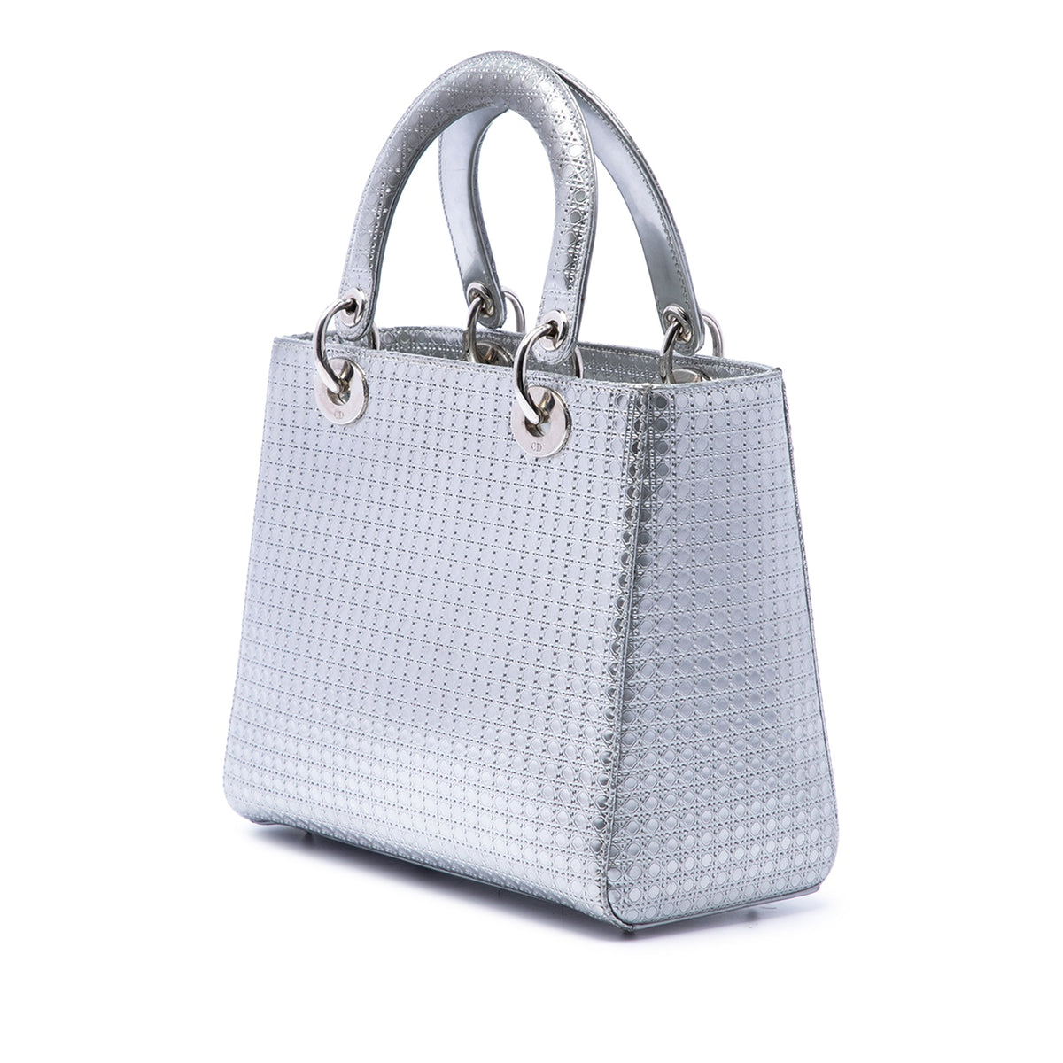 Dior Medium Metallic Patent Microcannage Lady Dior — Silver