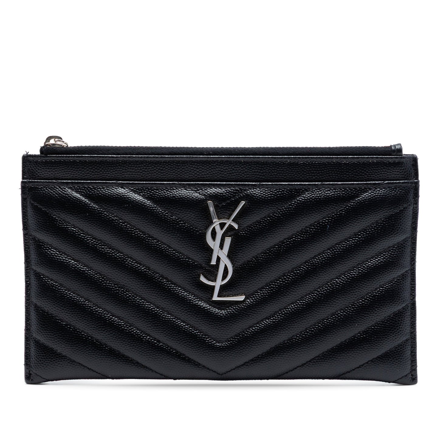 Saint Laurent Grain De Poudre Chevron Monogram Bill Pouch