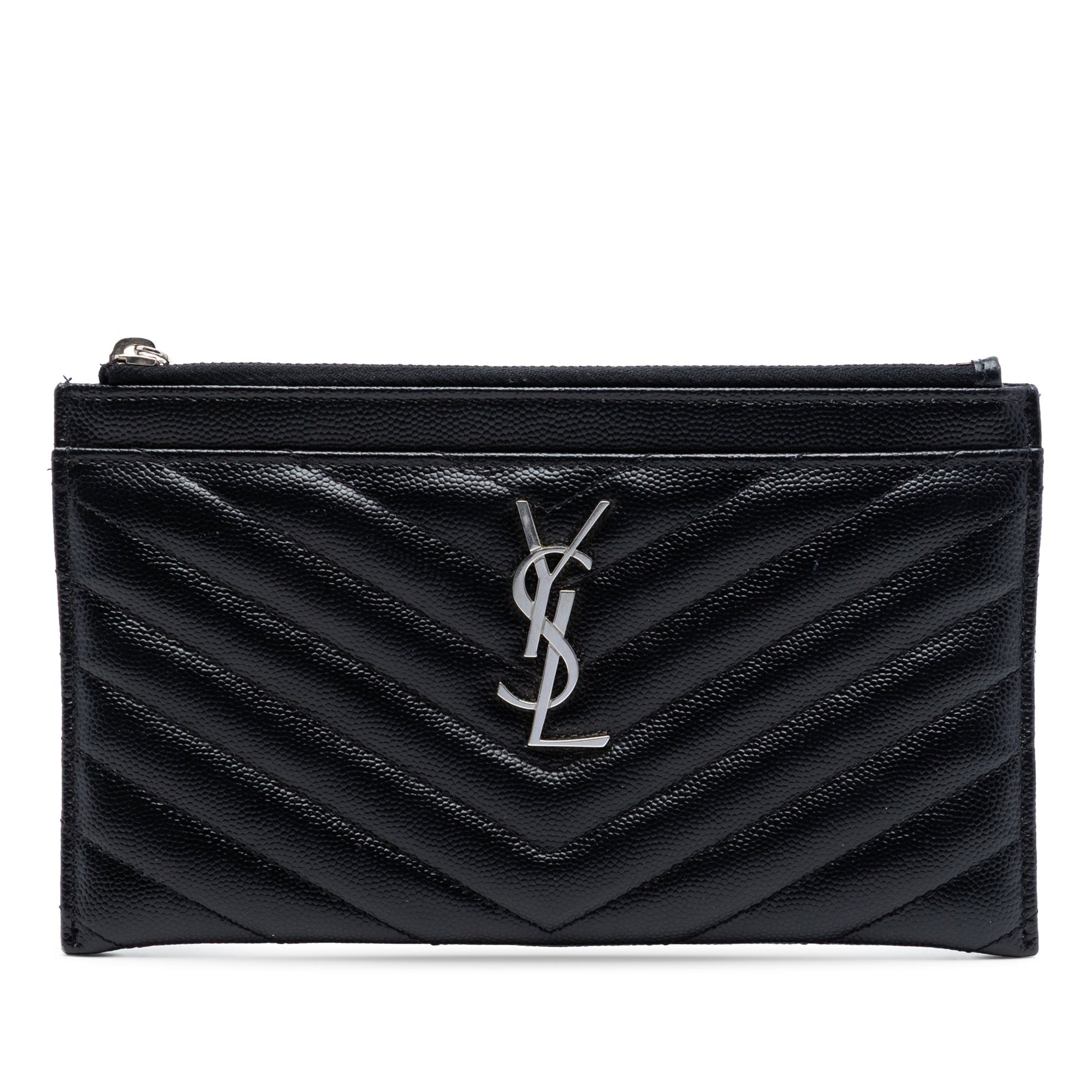 Saint Laurent Grain De Poudre Chevron Monogram Bill Pouch