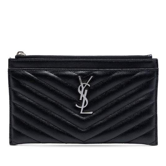 Saint Laurent Grain De Poudre Chevron Monogram Bill Pouch