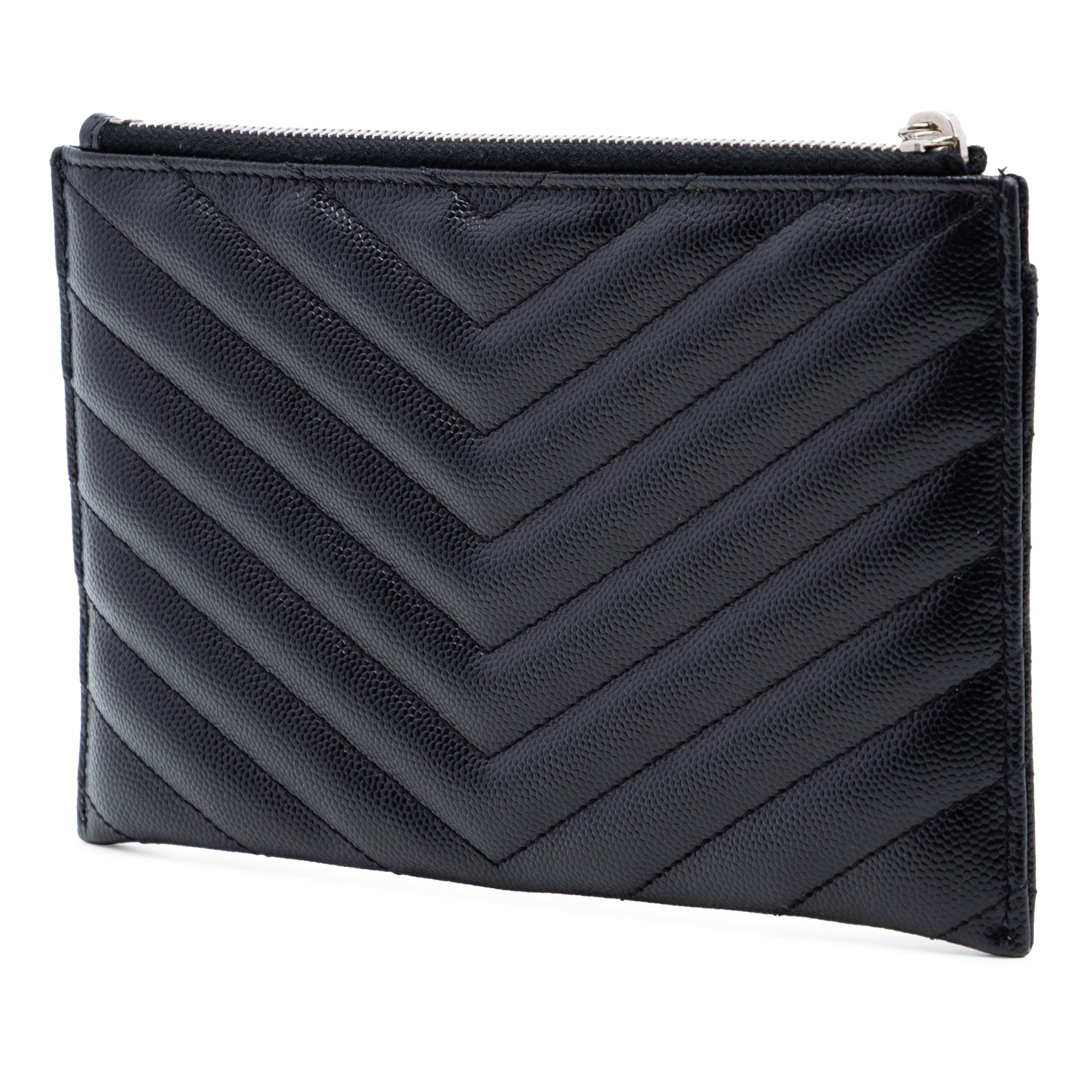 Saint Laurent Grain De Poudre Chevron Monogram Bill Pouch