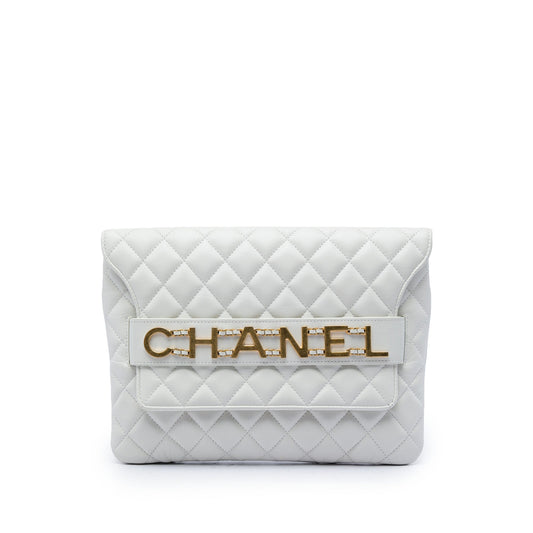 Chanel Quilted Calfskin Logo Enchained Clutch