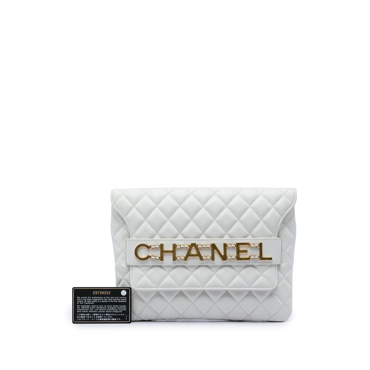 Chanel Quilted Calfskin Logo Enchained Clutch