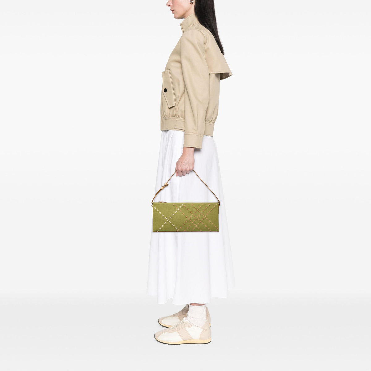 Burberry Stitched Supernova Check Satin Shoulder Bag — Green