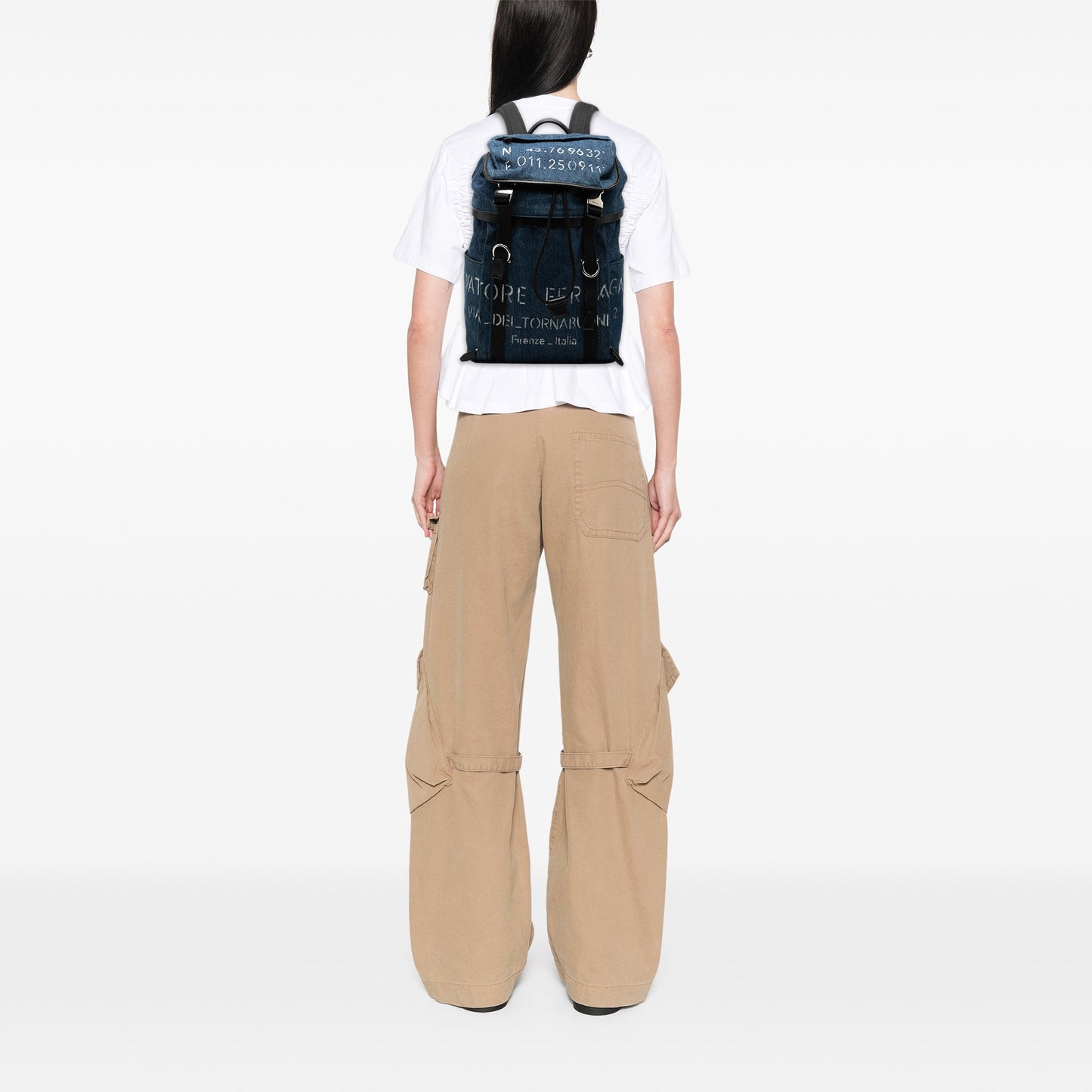 Ferragamo Printed Denim Backpack