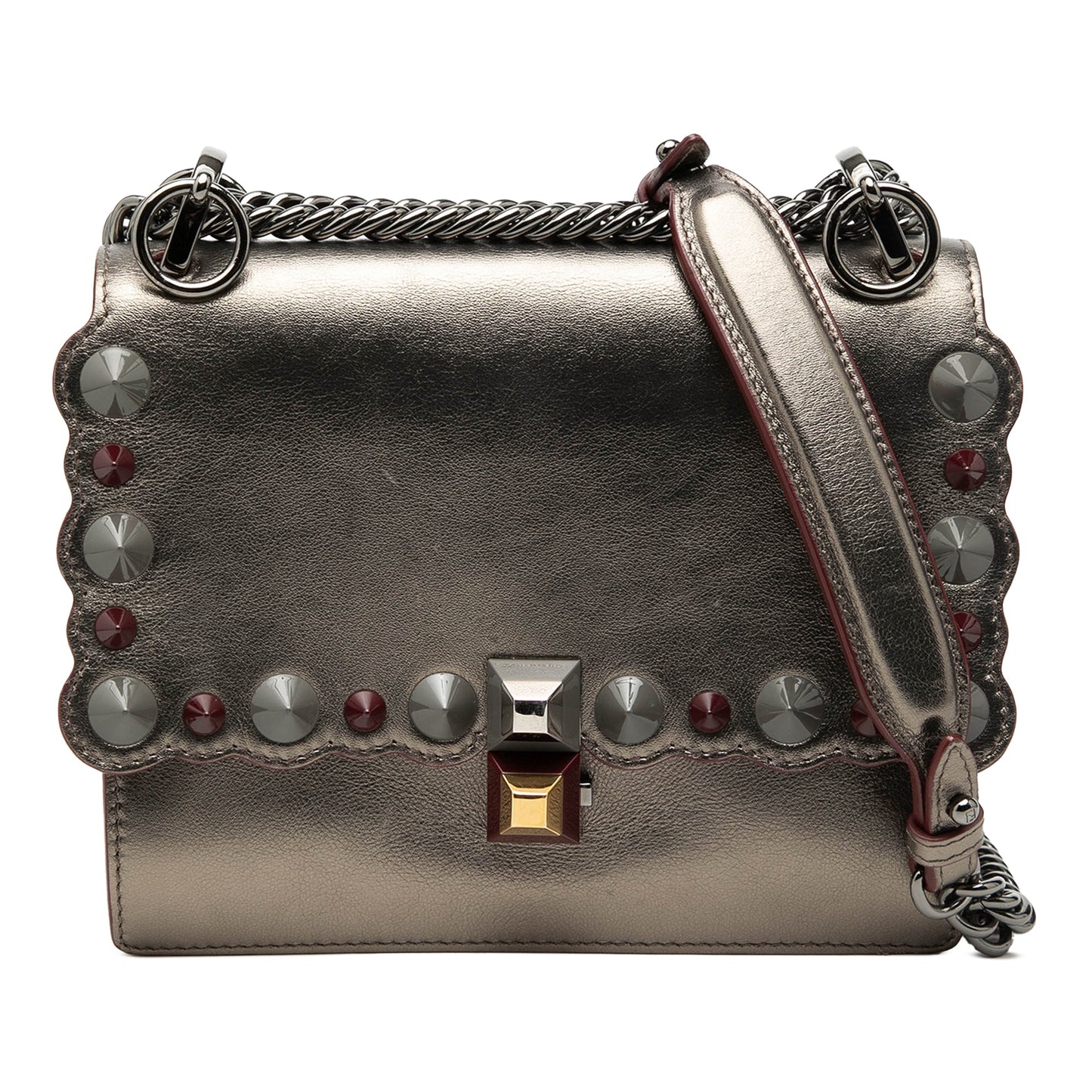 Fendi Mini Scalloped Metallic Studded Leather Kan I Crossbody