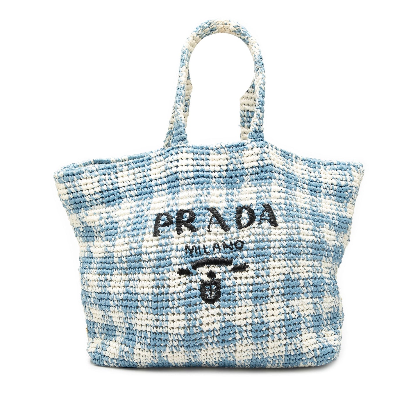 Large Raffia Effect Crochet Embroidered Logo Tote