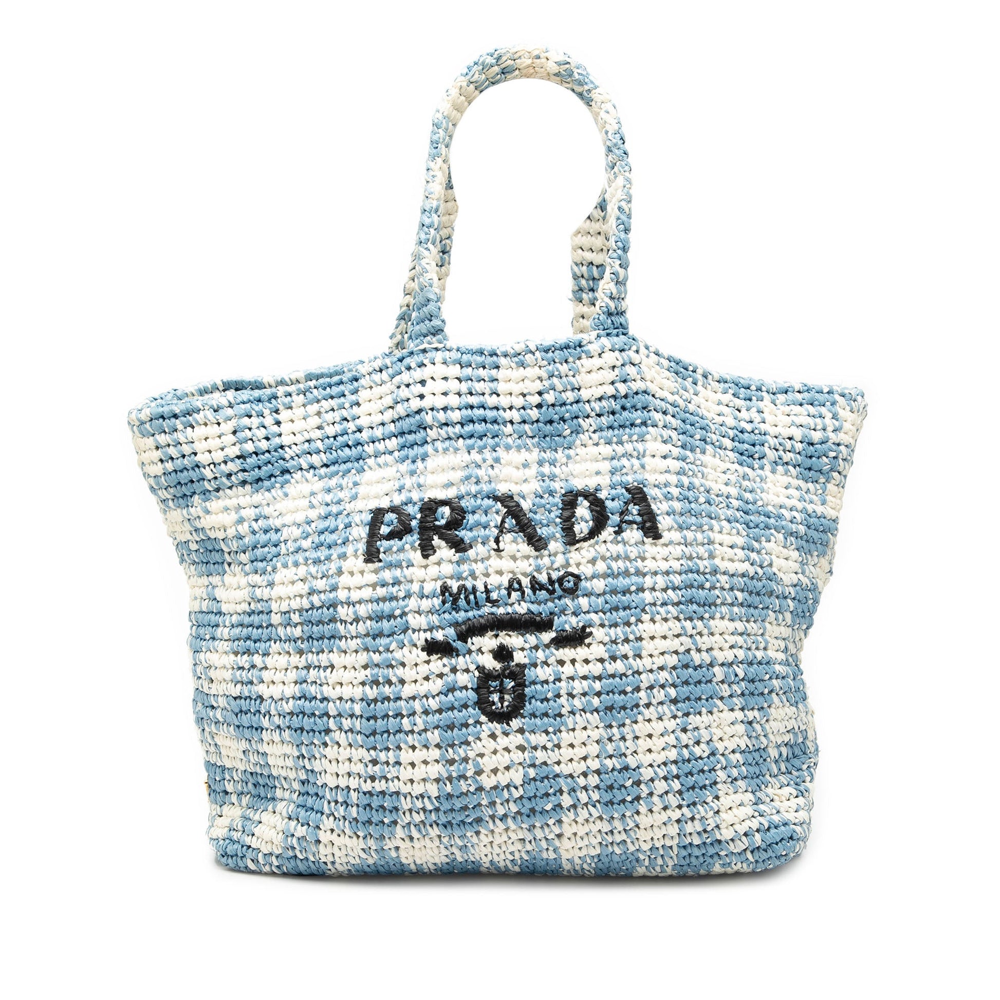 Large Raffia Effect Crochet Embroidered Logo Tote