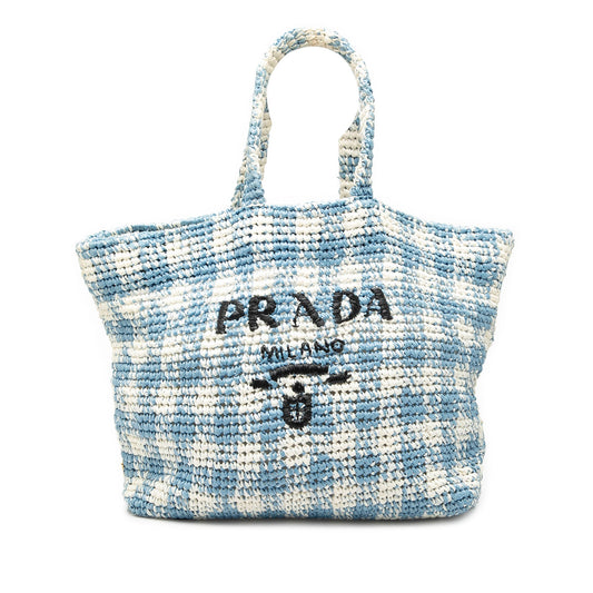 Large Raffia Effect Crochet Embroidered Logo Tote