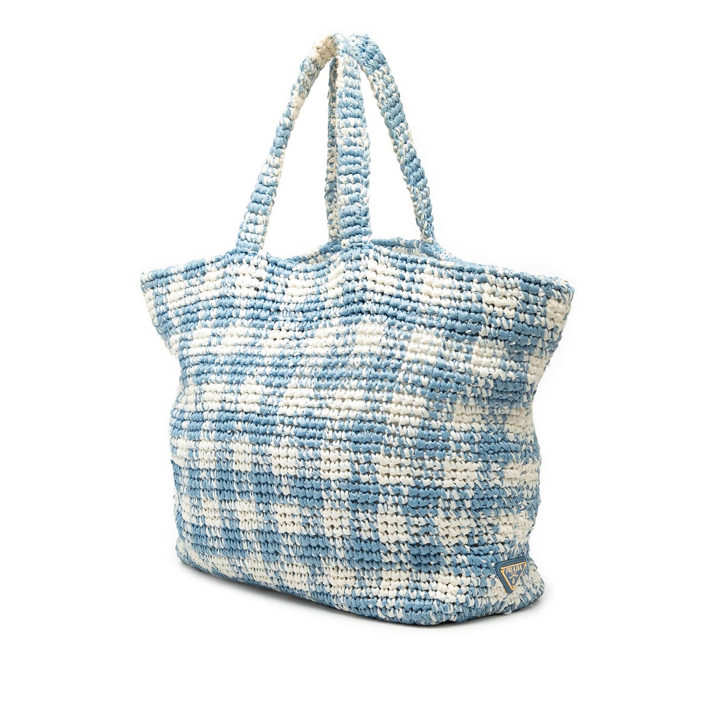 Large Raffia Effect Crochet Embroidered Logo Tote