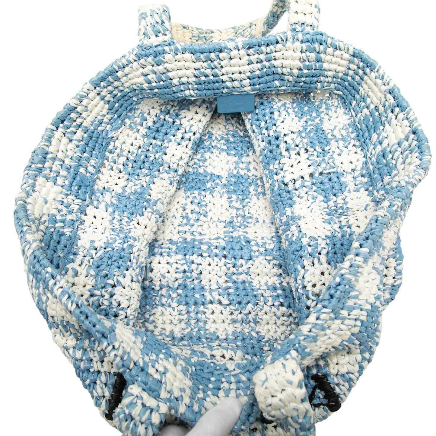 Large Raffia Effect Crochet Embroidered Logo Tote